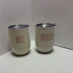 Rae Dunn Pair Of Christmas Wine Cups With Lids